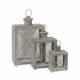 Lot de 3 Lanternes Lampes Tempête Eclairage pour Bougies en Métal Gris et Verre 3 Tailles