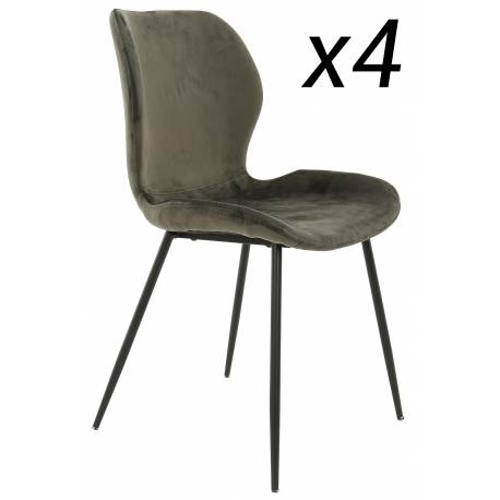 Lot de 4 Chaises Mila Hinsk Assises en Velours Gris Anthracite et Métal Noir 46x51x84cm