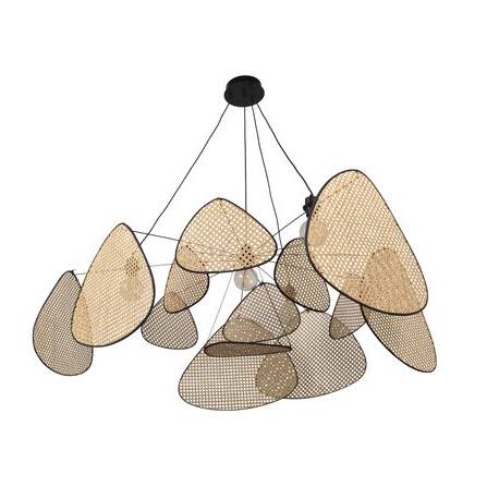 Suspension Screen XXL Market Set Eclairage Moderne Style Mobile en Tissu Noir Cannage Naturel et Métal Noir 150x150x250cm