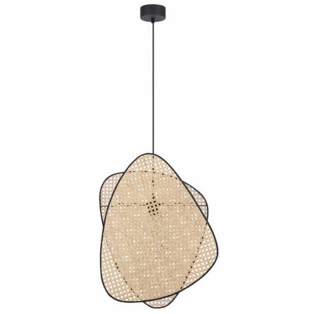 Suspension 1 Lumière Screen S Market Set Eclairage Moderne en Tissu Noir Cannage Naturel et Métal Noir 18x44x340cm