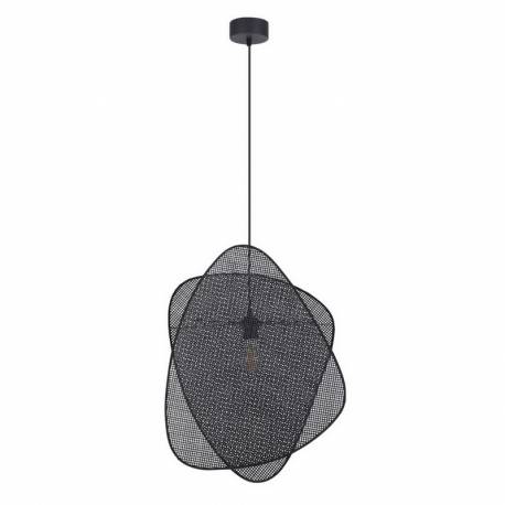 Suspension 1 Lumière Screen S Market Set Eclairage Moderne en Tissu Cannage et Métal Noir 18x44x340cm