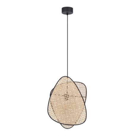Suspension 1 Lumière Screen XS Market Set Eclairage Moderne en Tissu Noir Cannage Naturel et Métal Noir 12x33x320cm