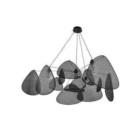 Suspension Screen XXL Market Set Eclairage Moderne Style Mobile en Tissu Cannage et Métal Noir 150x150x250cm