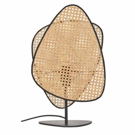 Lampe de Table Screen Market Set Eclairage Moderne en Tissu Noir Cannage Naturel et Métal Noir 18x33x51cm