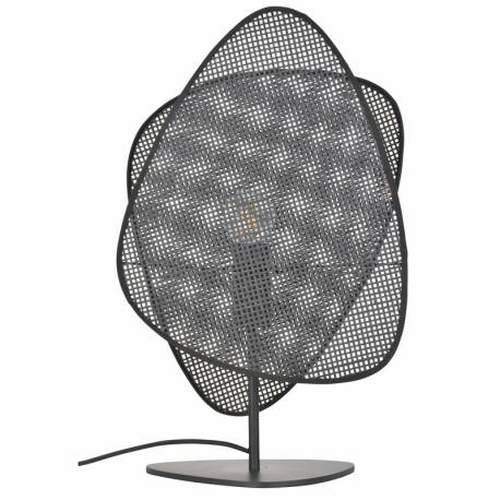Lampe de Table Screen Market Set Eclairage Moderne en Tissu Cannage et Métal Noir 18x33x51cm