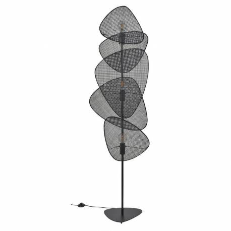 Lampadaire 3 Lumières Screen Market Set Eclairage Moderne en Tissu Cannage et Métal Noir 27x50x179cm