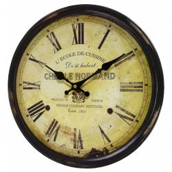 Horloge Murale Pendule Ronde de Cuisine ou Salon en Bois et Papier Chef Le Normand 4x34x34cm