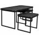 Set de 3 Tables Basses Winston Dutchbone Trio de Sellettes Modernes Guéridons en Bois, Résine et Métal Noir 40x45x80cm