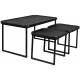 Set de 3 Tables Basses Winston Dutchbone Trio de Sellettes Modernes Guéridons en Bois, Résine et Métal Noir 40x45x80cm