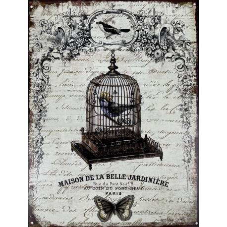 Plaque Murale Rectangulaire Maison de la Belle Jardinière Décoration Murale en Fer et Papier 0,2x25x33cm