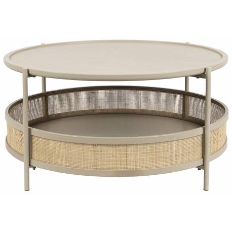 Table Basse Makoto Sable Woody Table d'Appoint Moderne Console en Métal, Bois et Cannage Couleur Sable et Naturelle 40x80x80cm