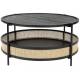 Table Basse Makoto Noir Woody Table d'Appoint Moderne Console en Métal, Bois et Cannage Noir et Naturel 40x80x80cm