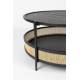 Table Basse Makoto Noir Woody Table d'Appoint Moderne Console en Métal, Bois et Cannage Noir et Naturel 40x80x80cm