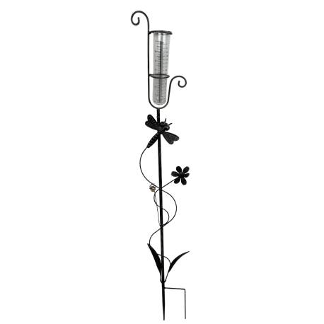 Pluviomètre à Piquer Tuteur Plante Décoration de Jardin Motif Libellule en Fer Patiné et Tube en Verre 6,5x15,5x107cm