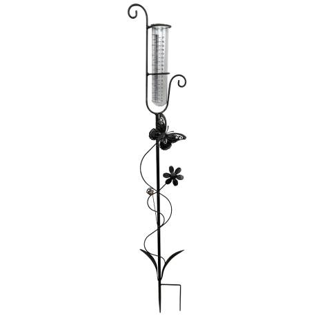 Pluviomètre à Piquer Tuteur Plante Décoration de Jardin Motif Papillon en Fer Patiné et Tube en Verre 6,5x15,5x107cm