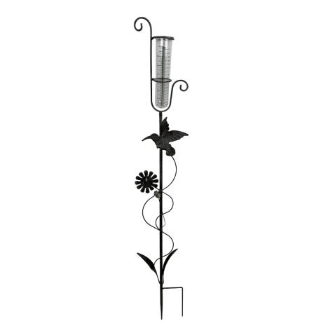 Pluviomètre à Piquer Tuteur Plante Décoration de Jardin Motif Colibri en Fer Patiné et Tube en Verre 6,5x15,5x107cm
