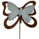 Pic de Jardin ou Tuteur à Plantes Motif Papillon en Fer Patiné Gris et Couleur Rouille 30x38x122cm