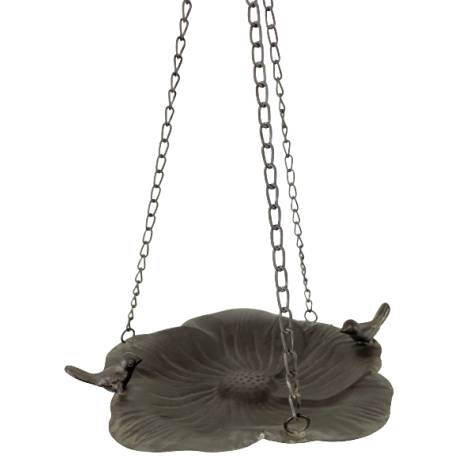 Bain à Oiseaux à Suspendre ou Mangeoire à Oiseaux Forme de Fleur Coupelle en Métal Marron 24,5x24,5x52cm