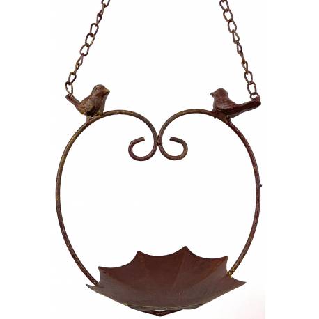 Bain à Oiseau Nichoir Mangeoire Oiseaux Porte Pot ou Plante avec Chainette en Fer Patiné Marron 18x23x60cm