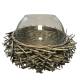 Vase Pot de Fleurs Nid Globe en Verre Bougeoir Objet de Décoration en Bois Naturel et Verre 16,5x30x30cm