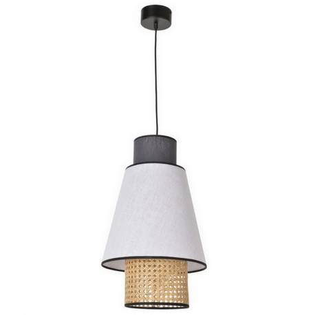 Suspension Singapour S Market Set Luminaire Moderne en Cannage Naturel et Lin Lavé Couleur Anthracite et Blanc 30x30x199,5cm