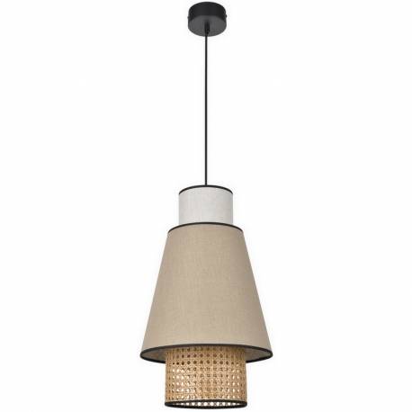 Suspension Singapour S Market Set Luminaire Moderne en Cannage Naturel et Lin Lavé Couleur Nude et Gris Clair 30x30x199,5cm