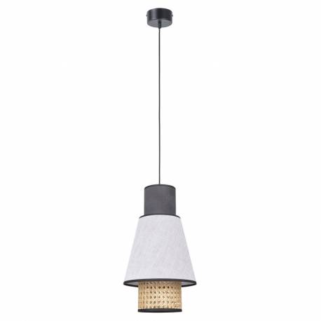 Suspension Singapour XS Market Set Luminaire Moderne en Cannage Naturel et Lin Lavé Couleur Blanc et Anthracite 22x22x186cm