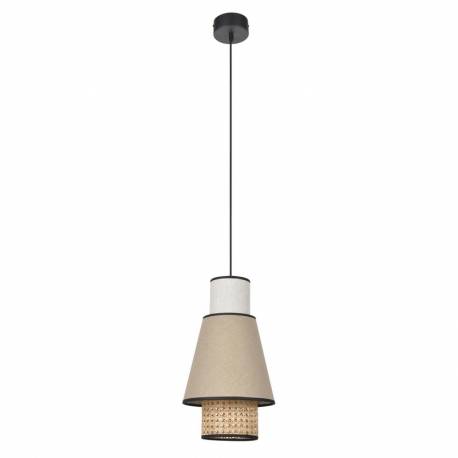 Suspension Singapour XS Market Set Luminaire Moderne en Cannage Naturel et Lin Lavé Couleur Gris Clair et Nude 22x22x186cm