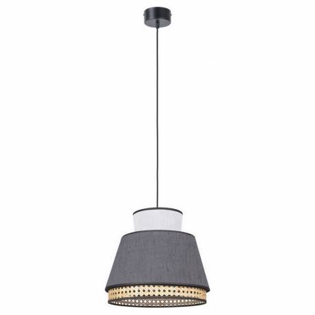 Suspension Singapour XM Market Set Luminaire Moderne en Cannage Naturel et Lin Lavé Couleur Blanc et Anthracite 30x30x173cm