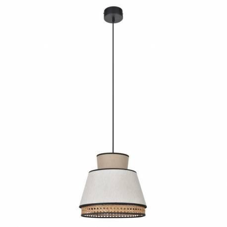 Suspension Singapour XM Market Set Luminaire Moderne en Cannage Naturel et Lin Lavé Couleur Gris Clair et Nude 30x30x173cm