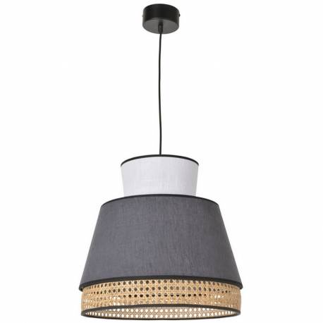 Suspension Singapour M Market Set Luminaire Moderne en Cannage Naturel et Lin Lavé Couleur Blanc et Anthracite 40x40x187,5cm