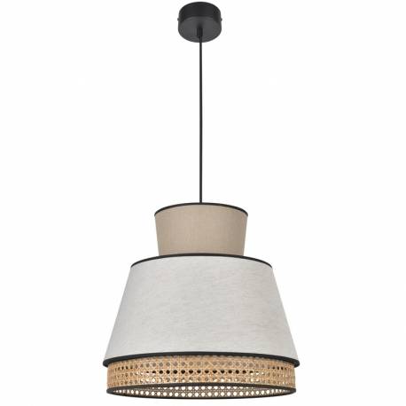 Suspension Singapour M Market Set Luminaire Moderne en Cannage Naturel et Lin Lavé Couleur Gris Clair et Nude 40x40x187,5cm