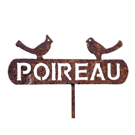 Tuteur Pic de Jardin Inscription Poireaux avec 2 Oiseaux Plaque Décorative en Acier Oxydé 4x18,5x57cm