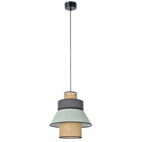 Suspension Singapour XML Market Set Luminaire Moderne en Cannage Naturel et Lin Lavé Couleur Amande et Anthracite 30x30x182cm