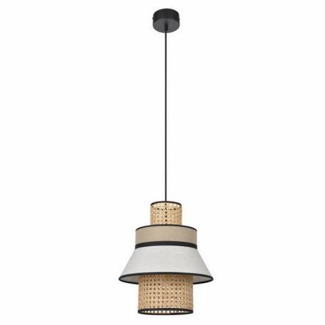 Suspension Singapour XML Market Set Luminaire Moderne en Cannage Naturel et Lin Lavé Couleur Gris Clair et Nude 30x30x182cm