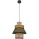 Suspension Singapour XML Market Set Luminaire Moderne en Cannage Naturel et Lin Lavé Couleur Kaki et Curry 30x30x182cm