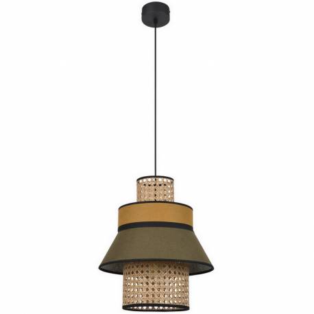 Suspension Singapour XML Market Set Luminaire Moderne en Cannage Naturel et Lin Lavé Couleur Kaki et Curry 30x30x182cm