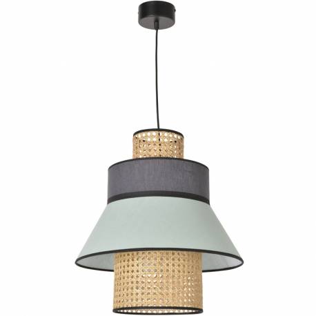 Suspension Singapour ML Market Set Luminaire Moderne en Cannage Naturel et Lin Lavé Couleur Amande et Anthracite 42x42x194cm