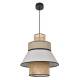 Suspension Singapour ML Market Set Luminaire Moderne en Cannage Naturel et Lin Lavé Couleur Gris Clair et Nude 42x42x194cm