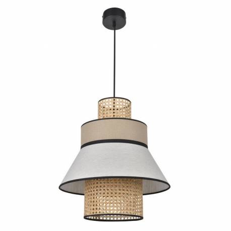 Suspension Singapour ML Market Set Luminaire Moderne en Cannage Naturel et Lin Lavé Couleur Gris Clair et Nude 42x42x194cm