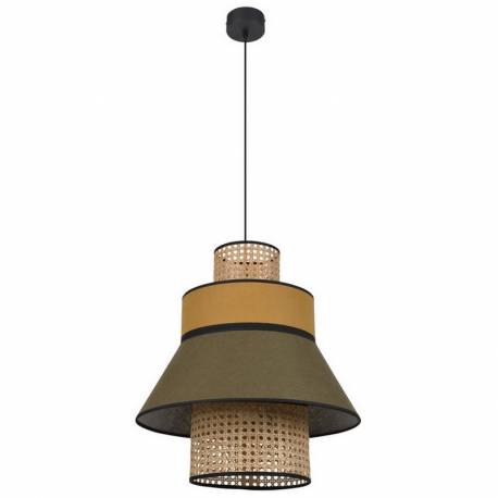 Suspension Singapour ML Market Set Luminaire Moderne en Cannage Naturel et Lin Lavé Couleur Kaki et Absinthe 42x42x194cm