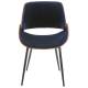 Chaise Mannix Signature Assise de Table Tendance Siège en Velours Bleu, Noyer Naturel et Métal Noir 45x46x77cm
