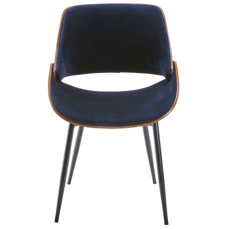Chaise Mannix Signature Assise de Table Tendance Siège en Velours Bleu, Noyer Naturel et Métal Noir 45x46x77cm