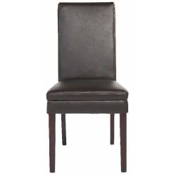 Chaise Lounge Signature Assise de Table Vintage Siège en Refente de Cuir Couleur Chocolat et Bois Marron 48x55x98cm
