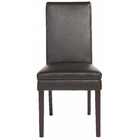 Chaise Lounge Signature Assise de Table Vintage Siège en Refente de Cuir Couleur Chocolat et Bois Marron 48x55x98cm