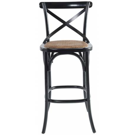 Chaise de Bar Bistrot Signature Assise de Comptoir Siège de Bar en Bouleau Couleur Noire et Paille de Riz 50x51x110cm