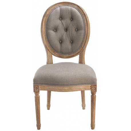 Chaise Médaillon Capitonnée Marque Signature Siège de Salle à Manger en Chêne et Tissu Gris 50x50x97cm