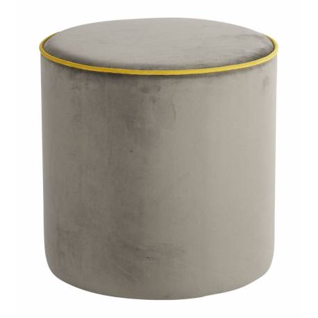 Pouf Countra Athezza Assise d'Appoint de Salon Look Rétro en Pin et Velours Taupe et Citron 40x40x40cm