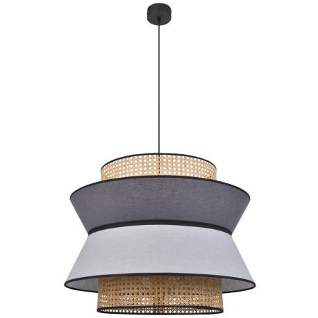 Suspension Singapour XL Market Set Luminaire Moderne en Cannage Naturel et Lin Lavé Couleur Gris Clair et Anthracite 58x58x180cm