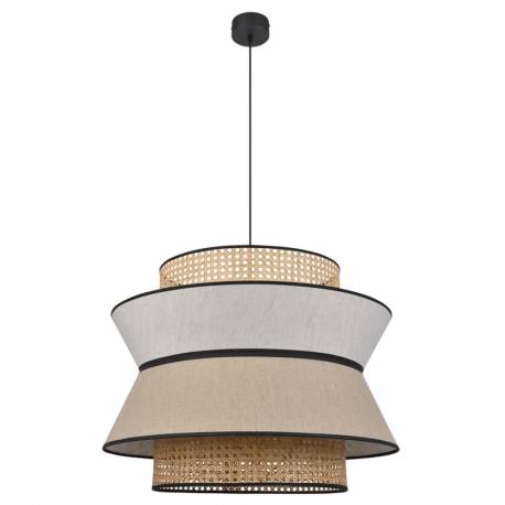 Suspension Singapour XL Market Set Luminaire Moderne en Cannage Naturel et Lin Lavé Couleur Nude et Gris Clair 58x58x180cm
